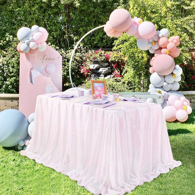 QueenDream Party Tablecloth Rectangular 90 x 132 Inch White Iridescent Tablecloth Table Cloth Overlay for Birthday Bridal Shower Wedding Decorations - Image 2